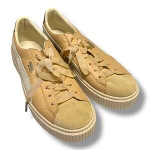 Puma Basket Platform Birch Leather‎ Suede Ribbon Lace Up Platform Shoes 9
